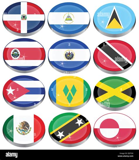 Set Of Icons North And Central Americas Flags Stock Vector Image