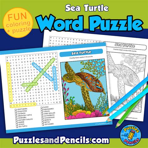 Sea Turtle Word Search Puzzle Activity Page And Coloring Wordsearch