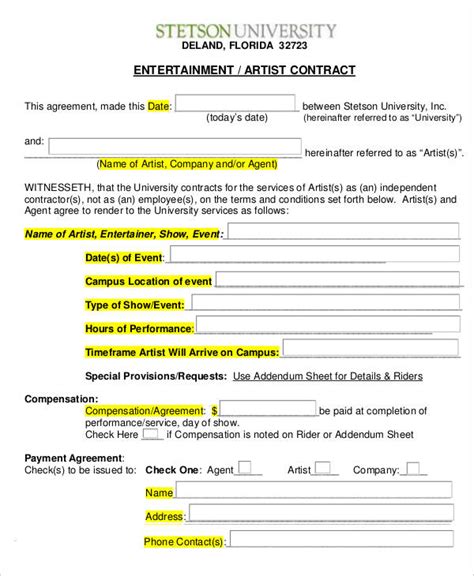 14 Artist Contract Templates Word Pdf Apple Pages