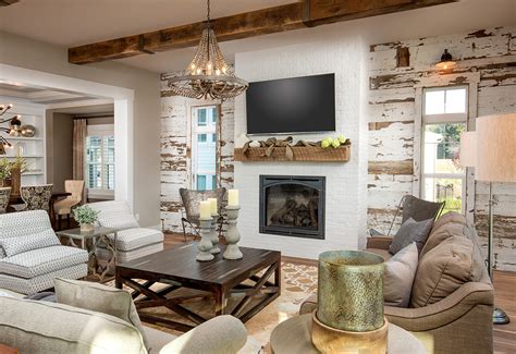 Reclaimed Ceiling Beams Wood Wall Mantle Farmhouse Living Room