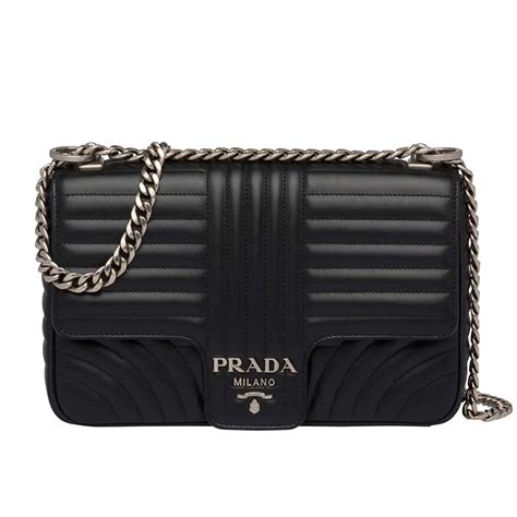 Prada Women Diagramme Leather Shoulder Bag Black