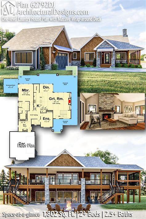 Plan 62792dj One Level Country Lake House Plan With Massive Wrap Around