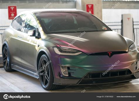 Tesla Model X With Galaxy Color Wrapping Paint Stock Editorial Photo