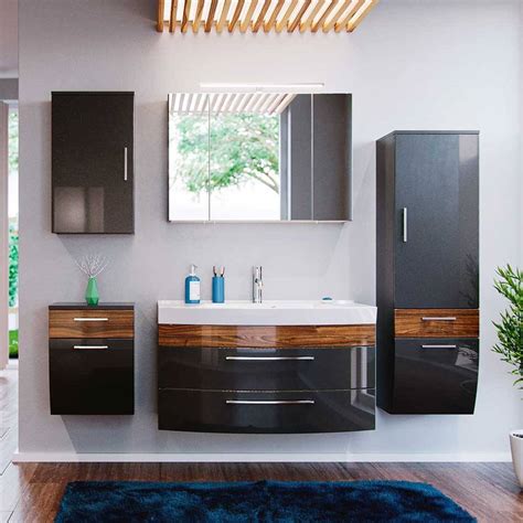 Badezimmer spiegel mit holzrahmen und ablage kiefer honig lackiert. Badezimmermöbel Set Velsamos in Anthrazit | Pharao24.de