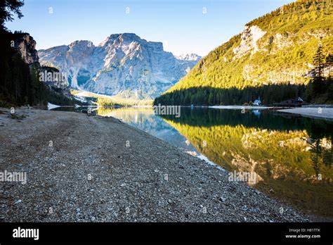 Braies Lake Pragser Wildsee In Dolomites Mountains Sudtirol Italy