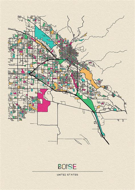 Boise United States City Map Drawing By Inspirowl Design Fine Art