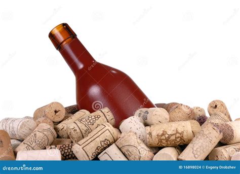Wine Bottle And A Lot Of Wine Corks Isolated Stock Photo Image Of