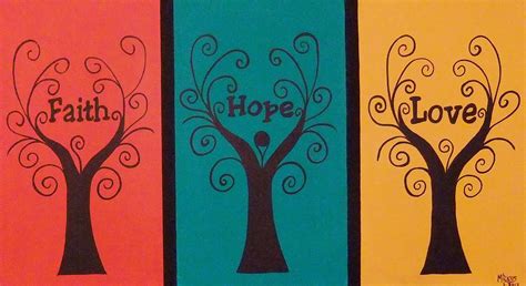 Trees Of Faith Hope Love Triptic Painting By Cindy Micklos