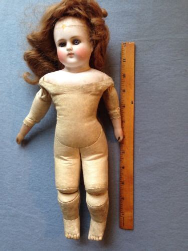 Antique 13 Doll Kid Leather Doll Body Glass Eyes Human Hair Wig