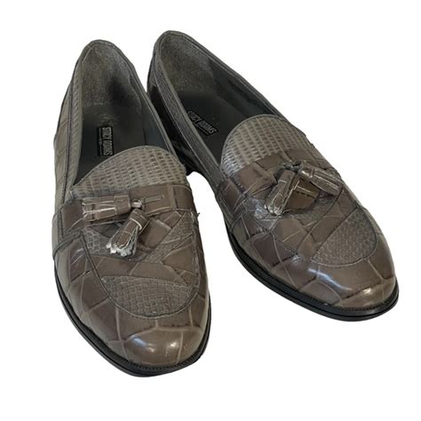 Stacy Adams Shoes Stacy Adams Taupe Greige Leather Real Snakeskin Tassel Mens Slip On Loafer
