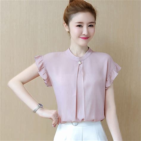 Pink White Blouse New Summer Women Blouses Shirts Casual Top Fashion