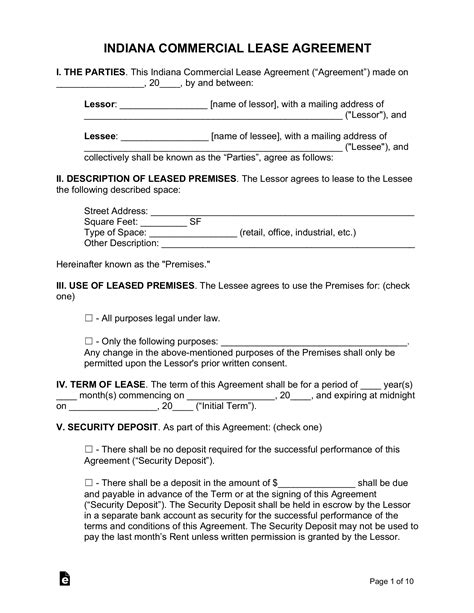 Free Indiana Commercial Lease Agreement Template Word Pdf Eforms