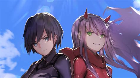 Darling In The Franxx Hiro Zero Two With Background Of