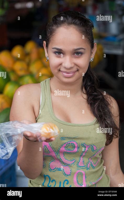 Costa Rican Young Woman Market Stall Holder Packaging Order For A