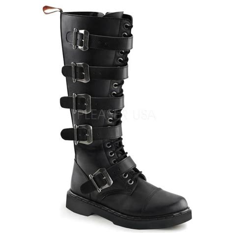 demonia men s defiant 420 men s black vegan leather goth punk combat boots shoecup … knee