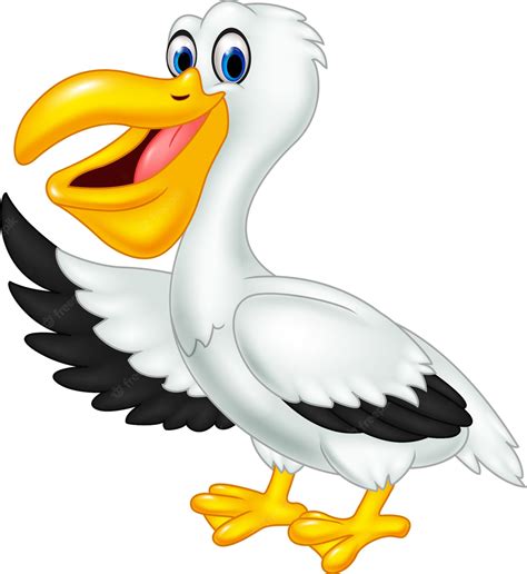 Pelicano Bonito Dos Desenhos Animados Acenando Isolado No Fundo Branco