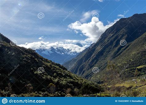 Green Mountains With Snow Covered Peaks Andes Peru Stock Image