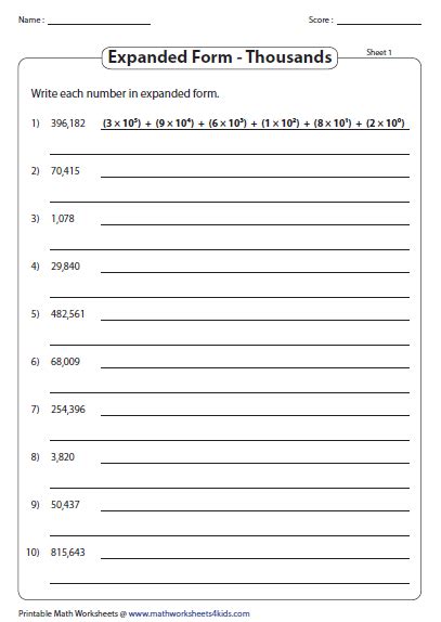 Standard Form Word Form Expanded Form Worksheets