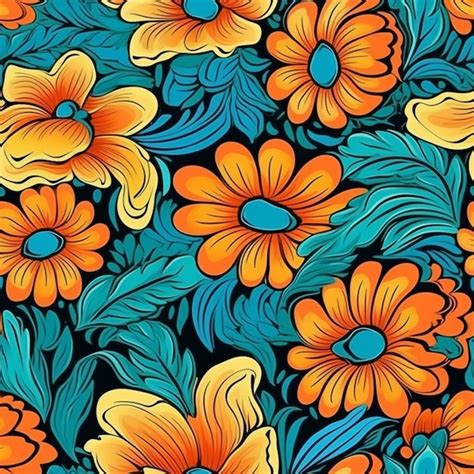 Premium Photo A Colorful Floral Pattern With Orange Flowers