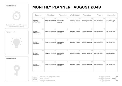 Free Monthly Planning Calendar Template