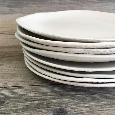 White Ceramic Dinner Plates Set Of 4 White By Bluedoorceramics