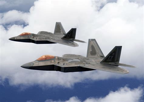 Two United States Air Force Usaf F 22a Raptor Stealth Fighter Jets