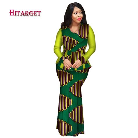 Hitarget Africa Dresses For Women 2 Pieces Suit Topskirt Customizable Dashiki Wax Print Cotton