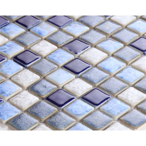 Blue Porcelain Square Mosaic Tiles Design Glazed Ceramic Tile Wall