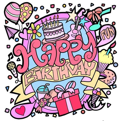 Hand Drawn Line Art Cartoon Illustrationbirthday Background