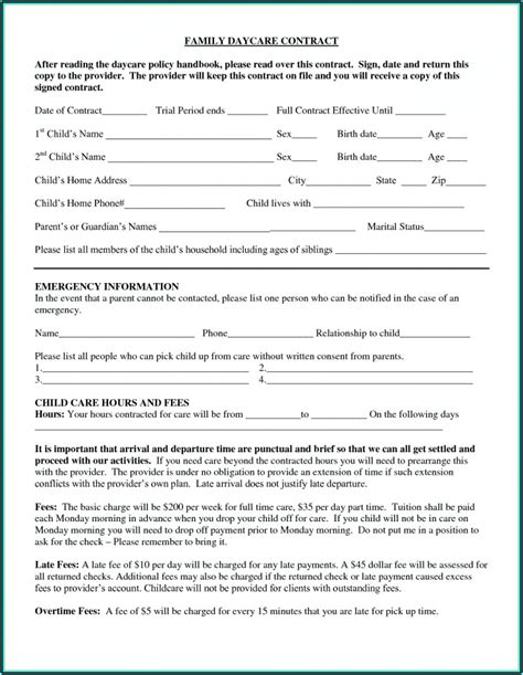 Daycare Enrollment Forms Free Form Resume Examples Gq96grxyor
