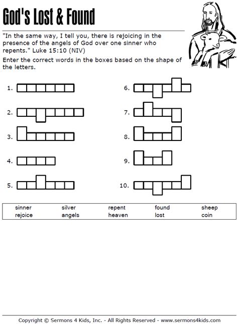 Now try our printable crosswords or our online crossword puzzles. Gods Lost And Found Word Shape | Bible lessons for kids ...