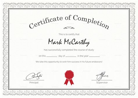 Simple Certificate Of Completion Design Template In Psd Word