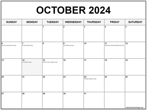 Free Printable Calendar October 2024 With Holidays Estel Janella