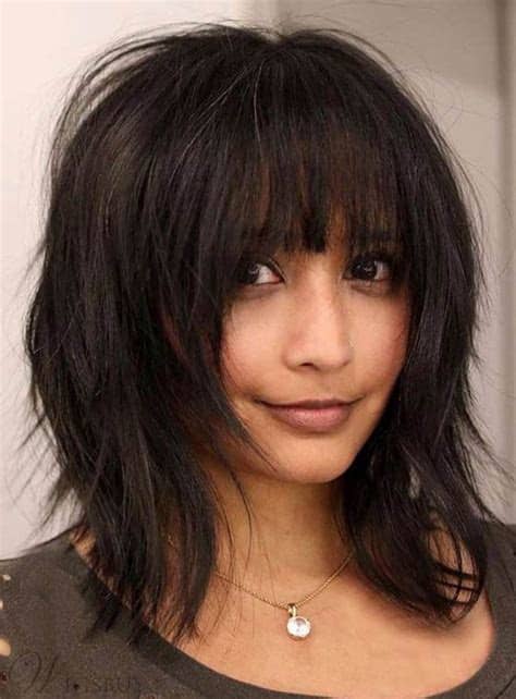 The black hair color and the top makes it. Layered Bob Messy Straight Medium Synthetic Hair With ...