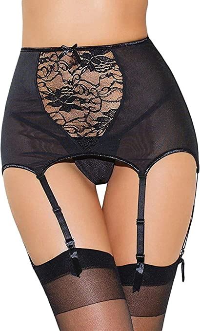 Aooa Deep Wide High Waisted Womens Suspenders Belt 6 Strap Lingerie Set Suspender Garter Belts