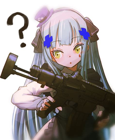 Safebooru 1girl Assault Rifle Bangs Commentary Request Expressionless Eyebrows Visible