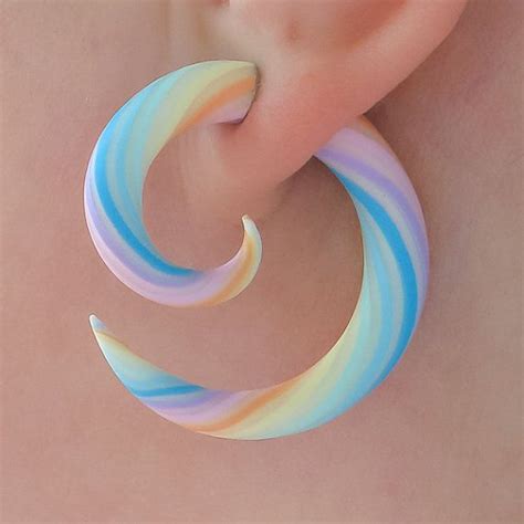 Rainbow Spiral Gauges Or Fake Gauge Earrings Ear By Junetiger Fake