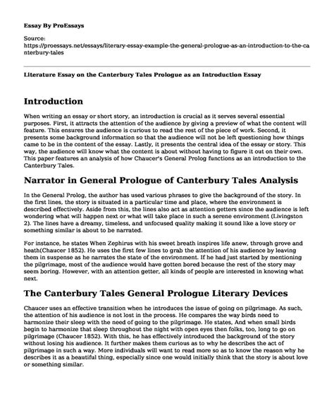 📚 Literature Essay On The Canterbury Tales Prologue As An Introduction