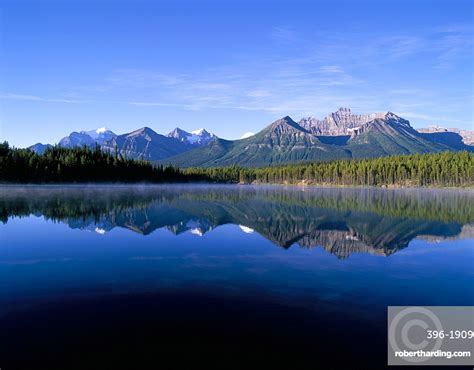 Herbert Lake And Bow Range Stock Photo