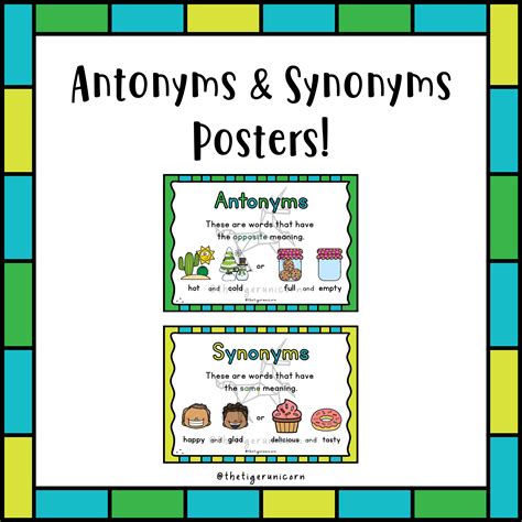 Antonyms And Synonyms Posters With Bonus Activity Teacha