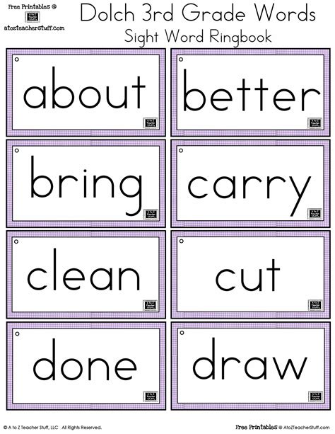 Third Grade Dolch Sight Words Ring Book A To Z Teacher