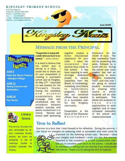 Cover Page Of Newsletter Designed For A Private Primary School