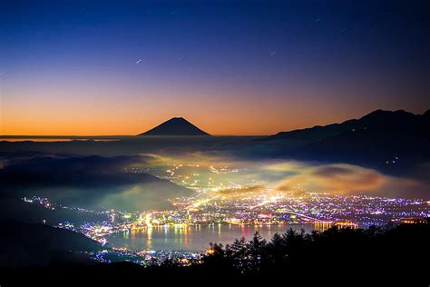 Hd Wallpaper City Skyline Night Lights Mountain The Evening Japan