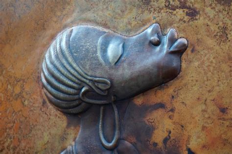 Hammered Copper Wall Relief Sculpture Panel With African Woman For Sale