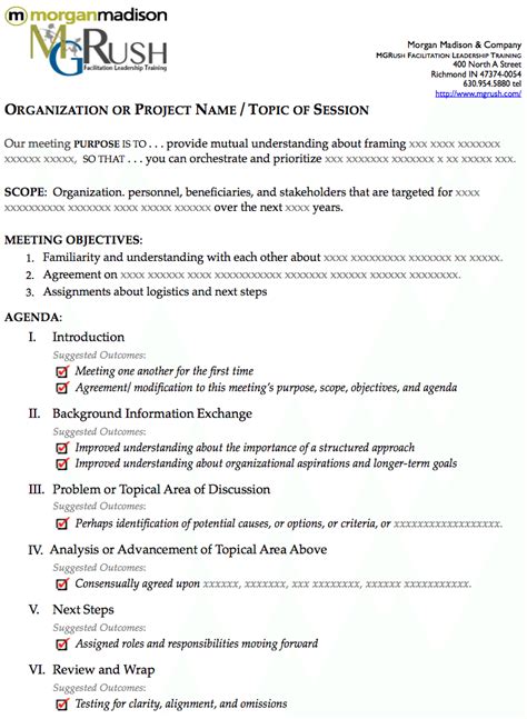 The Best One Page Agenda Template For A Fifty Minute Meeting