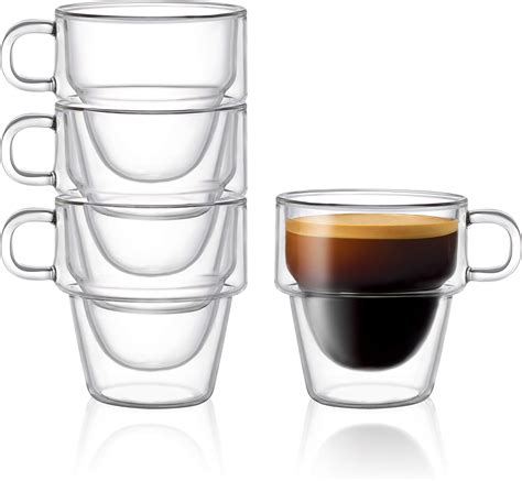 Stoiva Double Wall Insulated Espresso Glass Cups 5 Oz 150 Ml Espresso Shot Glass Cup With
