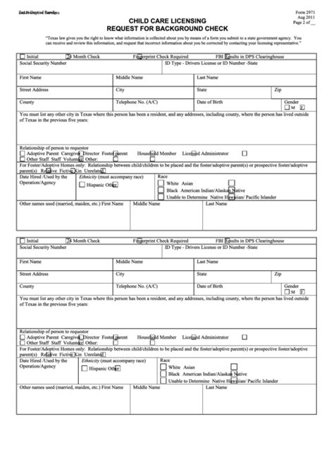 Fillable Child Care Licensing Request For Background Check Printable