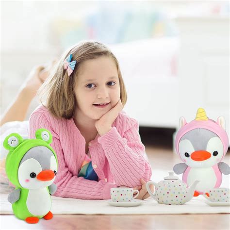 4 Pcs Mini Penguin Plush Toy In Cute Costume Unicorn Bee Dinosaur Frog