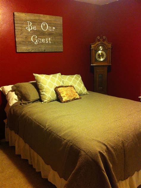 Our New Guest Room Red Wall Neutral Be Our Guest Sign Home Bedroom