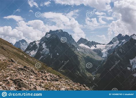 Panorama Of Mountains Scene With Dramatic Blue Sky In National Park Of